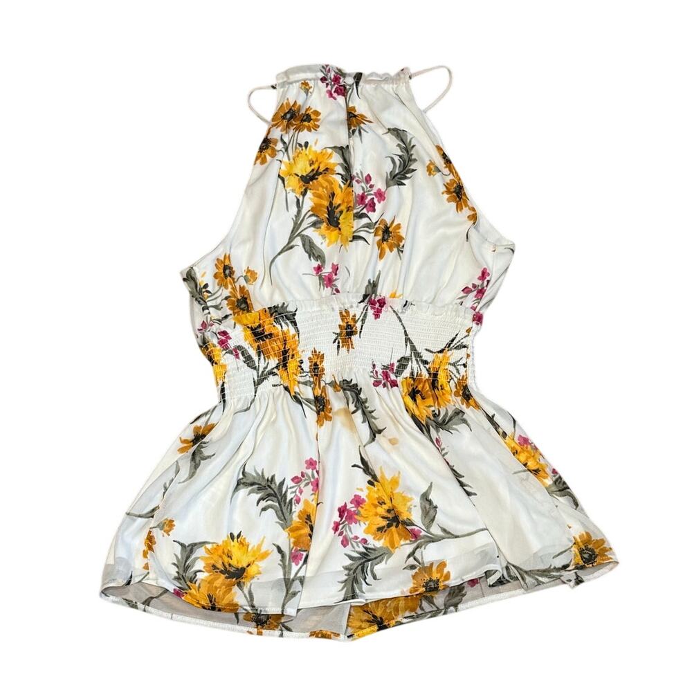 Express halter Top blouse XXS white Floral Sleeveless Peplum fairy - Picture 5 of 11